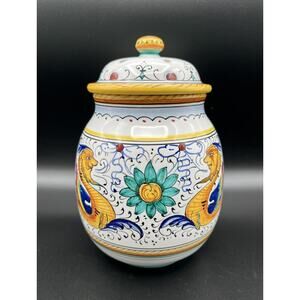 Fima Deruta Italian Pottery 8” Raffaellesco DRAGON Canister Majolica Cookie Jar